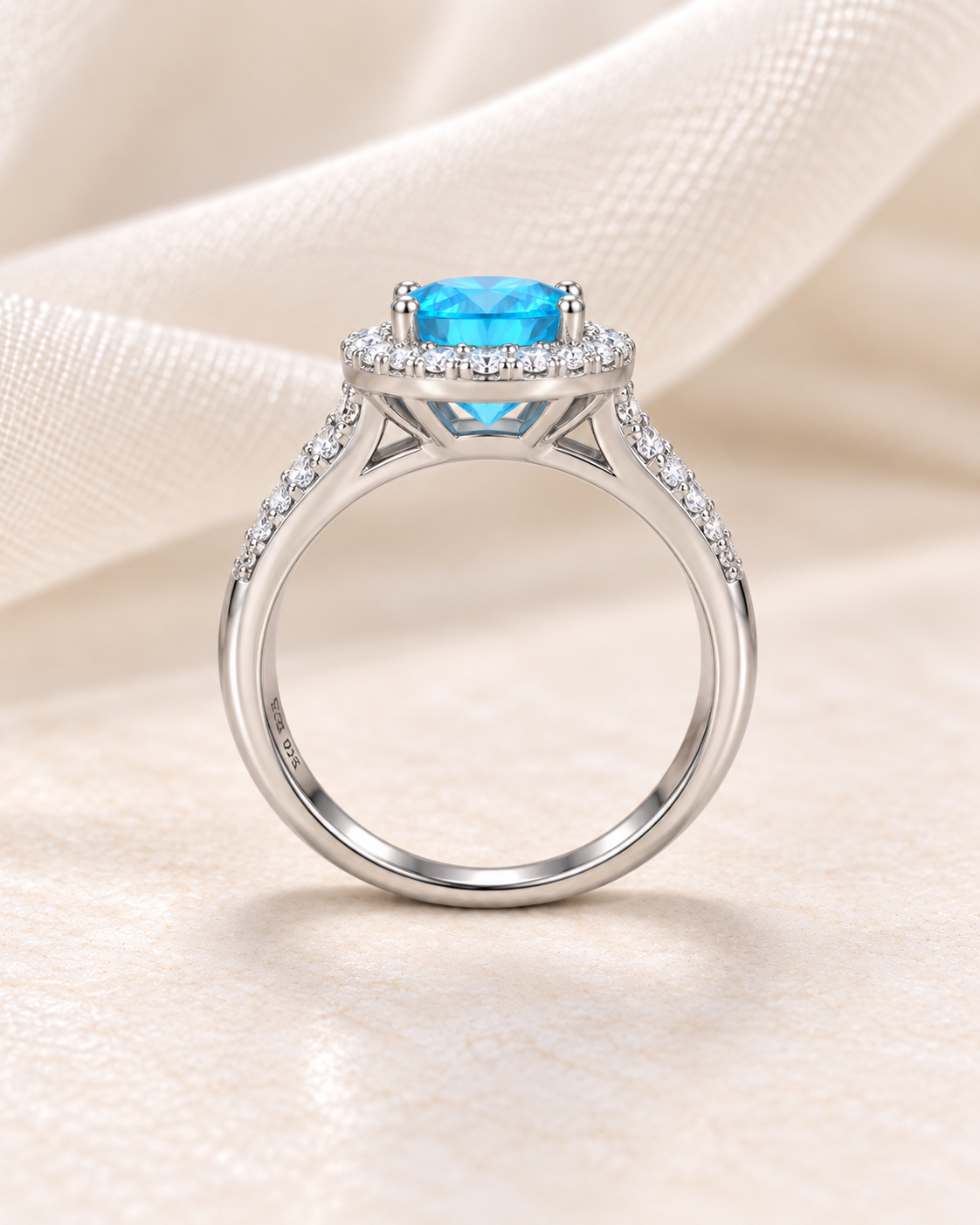 Blue Topaz Round Halo Ring Petite - sterling silver
