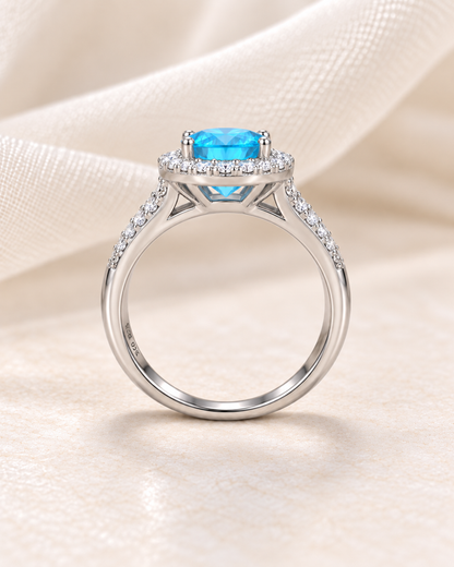 Blue Topaz Round Halo Ring Petite - sterling silver