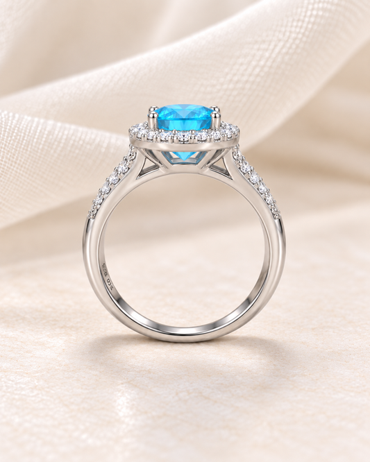 Blue Topaz Round Halo Ring Petite - sterling silver