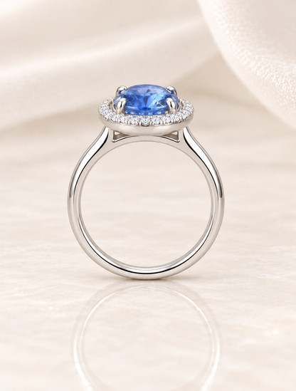 Blue Topaz Round Halo Band