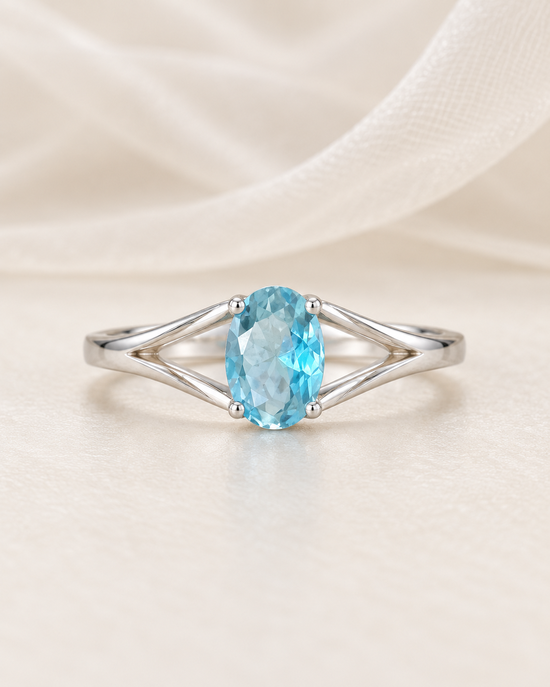 Blue Topaz Oval Split Shank Ring - sterling silver