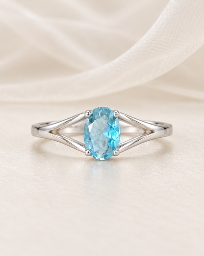 Blue Topaz Oval Split Shank Ring - sterling silver