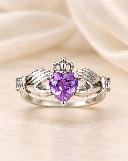 Amethyst Heart Duo Ring - sterling silver