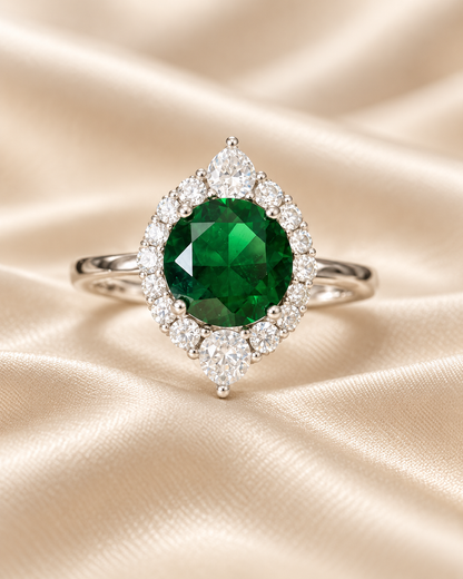 Emerald Round Cluster Ring