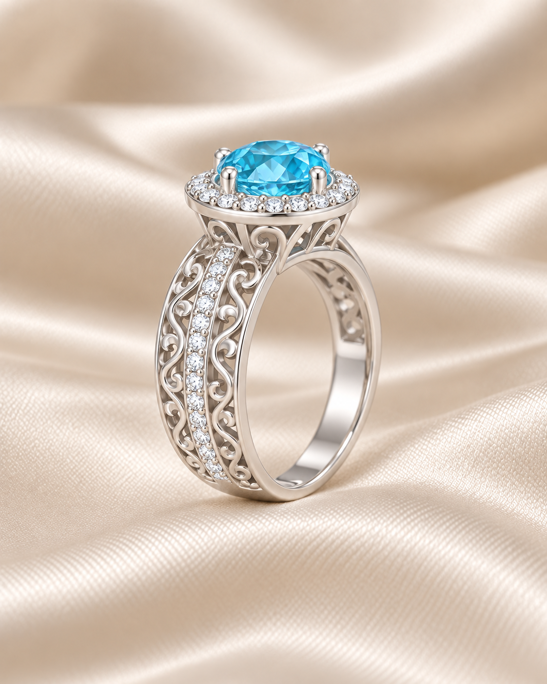 Blue Topaz Round Halo Ring Grand - angle 2