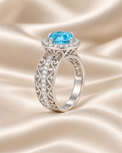 Blue Topaz Round Halo Ring Grand - angle 2