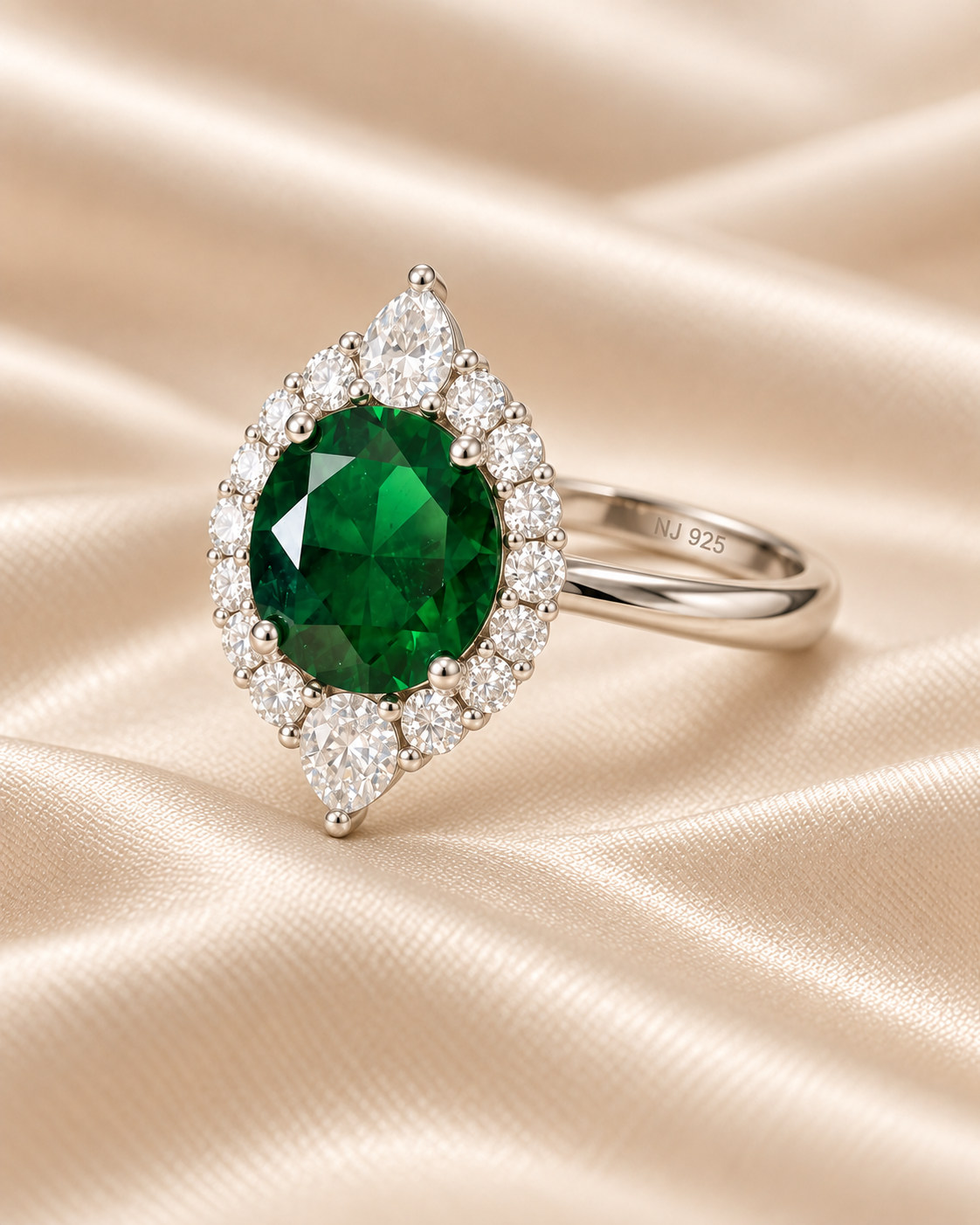 Emerald Round Cluster Ring