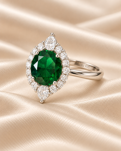 Emerald Round Cluster Ring