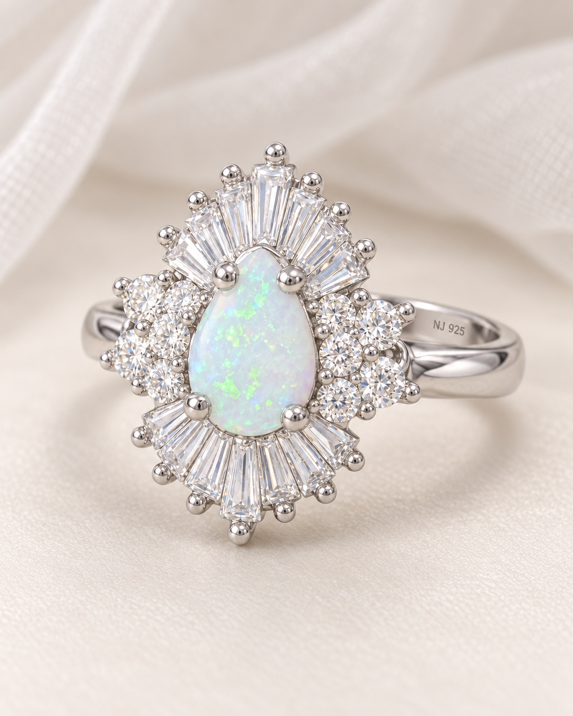 Opal Teardrop Cluster Statement Ring