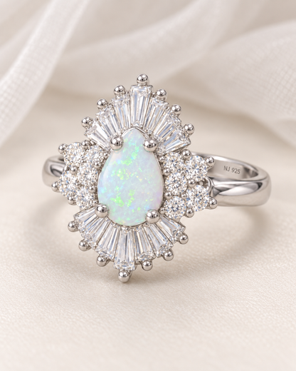 Opal Teardrop Cluster Statement Ring