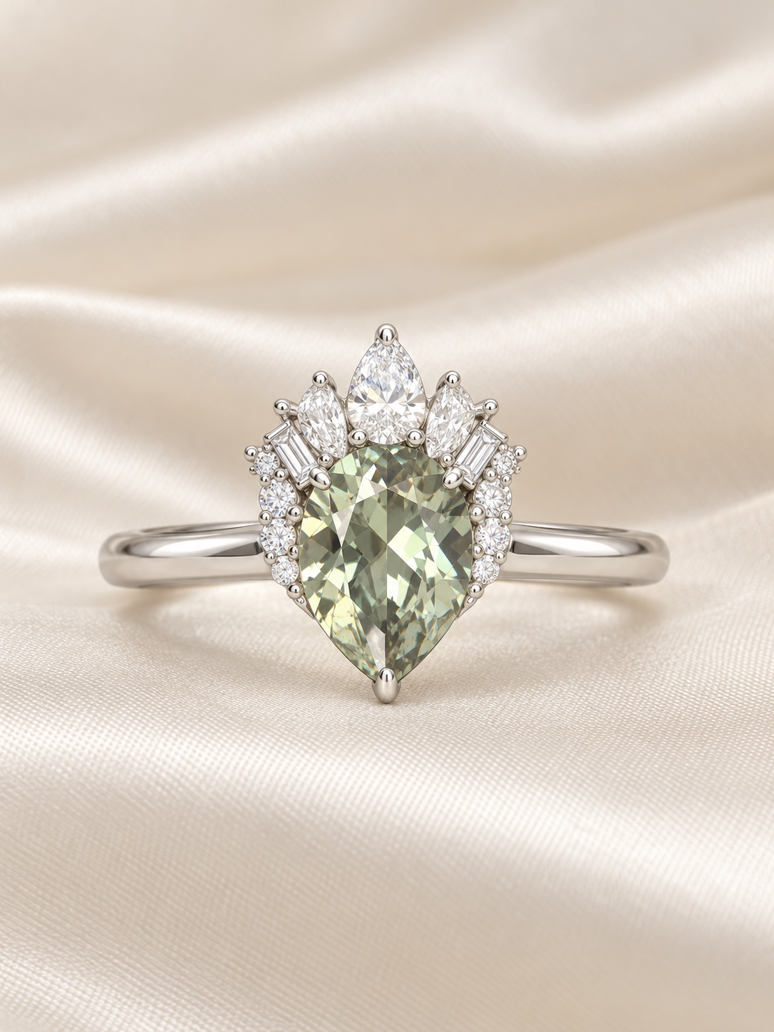 Tourmaline Teardrop Crown Ring