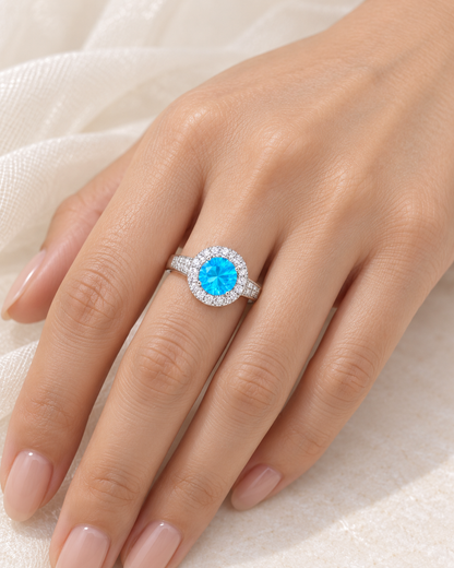 Blue Topaz Round Halo Ring Petite - angle 2