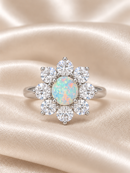 Opal Round Flower Ring