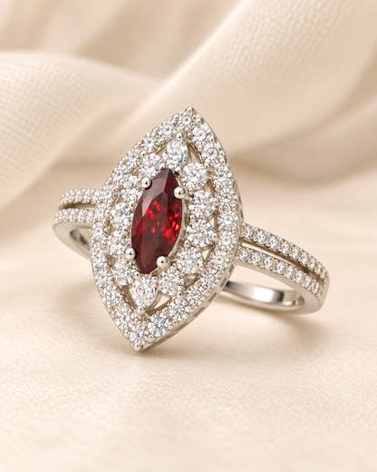 Ruby Marquee Cluster Halo Ring