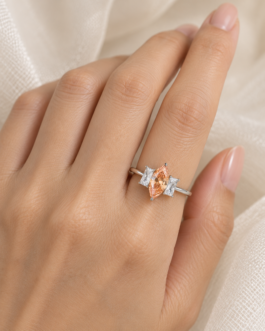Champagne Topaz Marquee Three Stones Ring