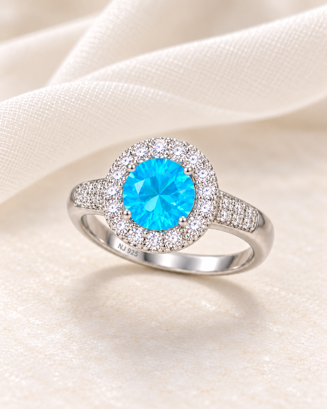 Blue Topaz Round Halo Ring Petite - angle 3