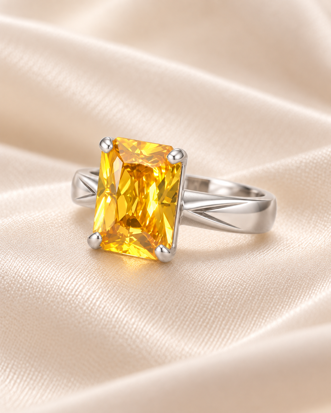 Citrine Rectangle Solitaire Ring
