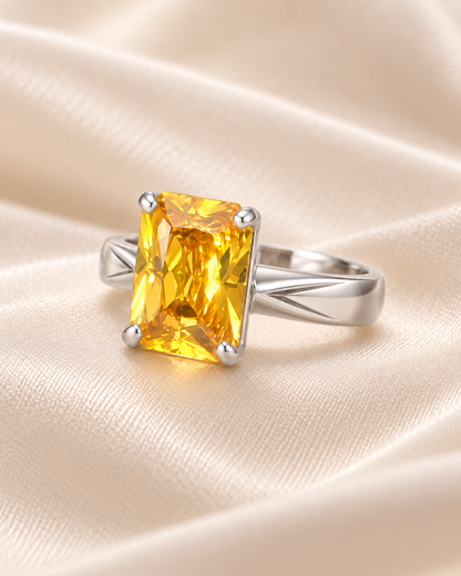Citrine Rectangle Solitaire Ring