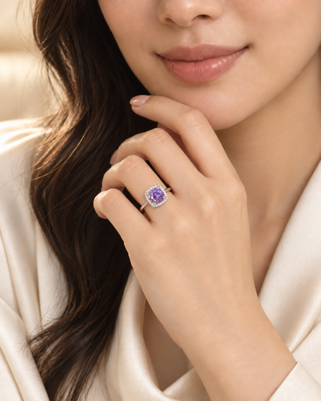 Amethyst Round Square Halo Band - angle 4